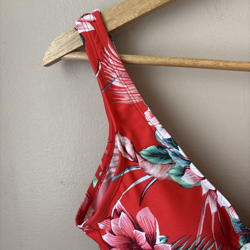 Kona Sol Bikini Top Womens S Floral Red Blue Green Bow Swim Top - Picture 4 of 8